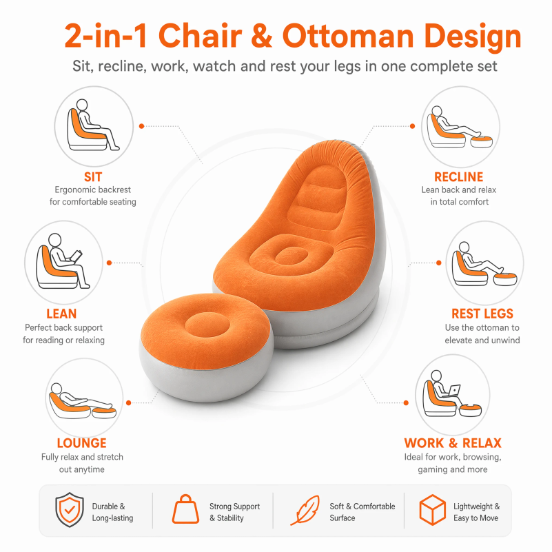 Надувной диван-кресло с пуфом, – обзор и цена Outdoor Furniture Design